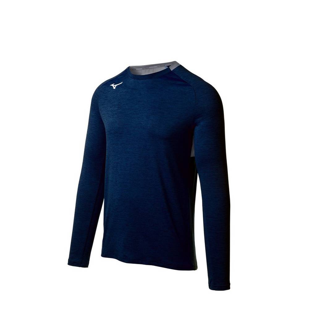 Blusa Mizuno Alpha Long Sleeve - Homem - Azul Marinho - YLUFX0584